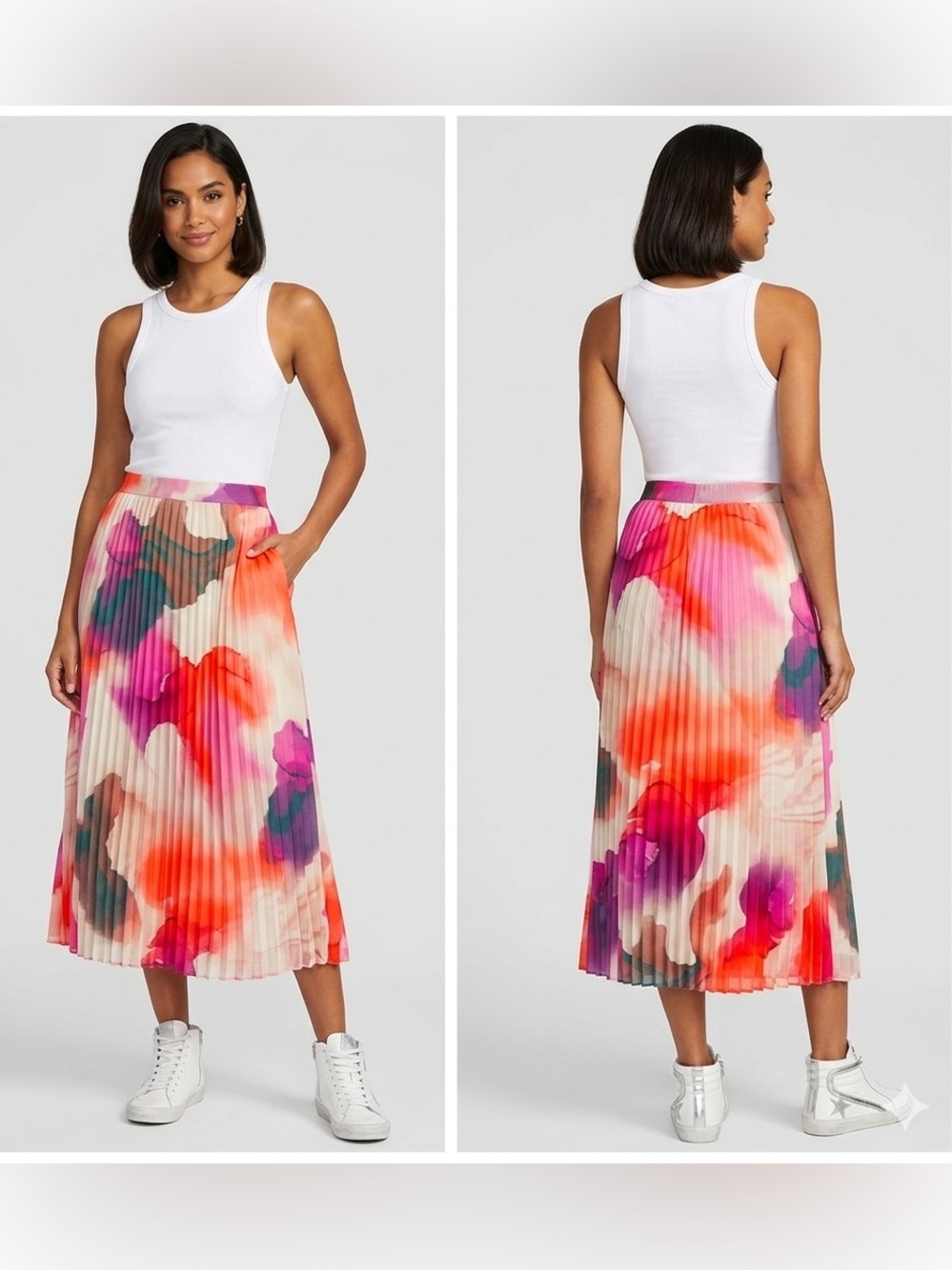 Express Pleated Midi Skirt Watercolor , size M